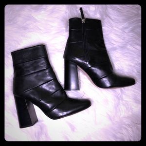 Zara leather paneled flared heel booties